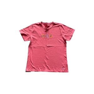 Life Is Good Pink Graphic Relaxed Tee “ Treks Hugs Rock& Roll” Women’s Medium